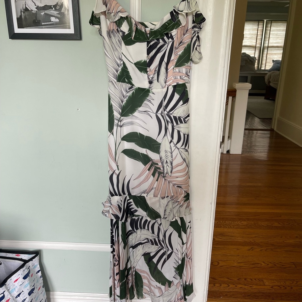 Milly Tropical Leaf Print Maxi Dress